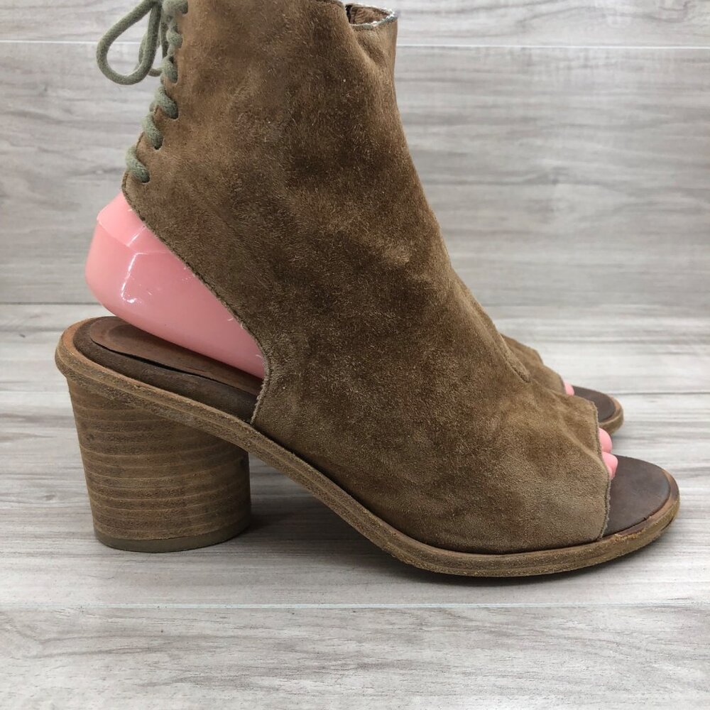Jeffrey Campbell Booties Womens 8 Ibiza Brown Suede Zip Open Toe Ankle Boots